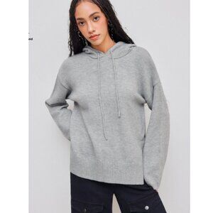 Cider Oversized Split-Hem Knit Sweater Hoodie, Heather Grey, Size: M